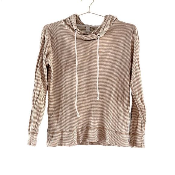 J. Crew Striped Hoodie Pullover || SZ SM || Tan/White - Picture 1 of 8